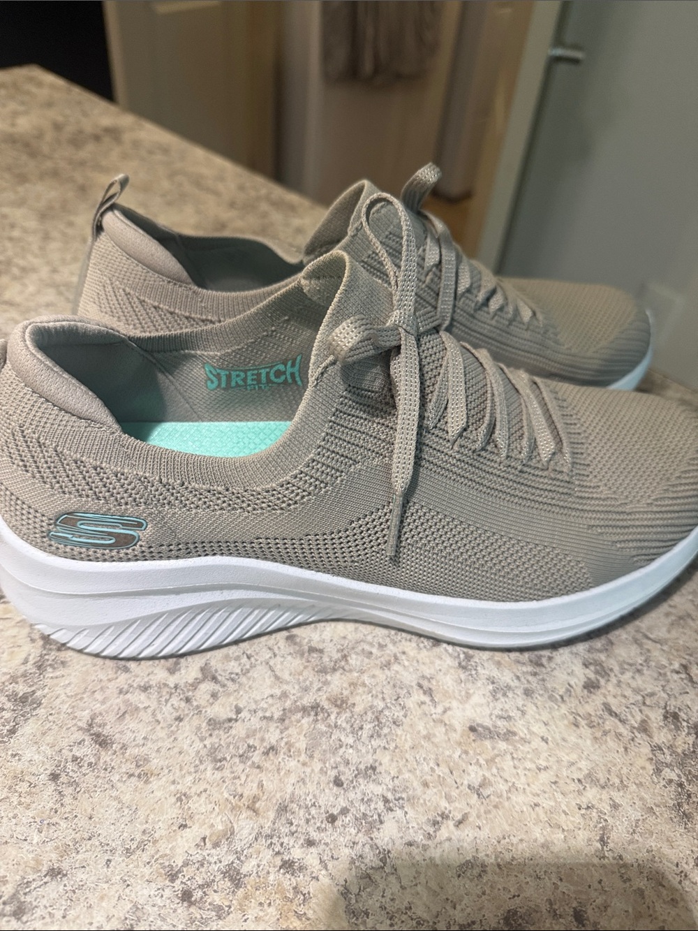 Skechers Women’s Taupe Knit Lace-Up Slip-On Sneakers with White Midsole